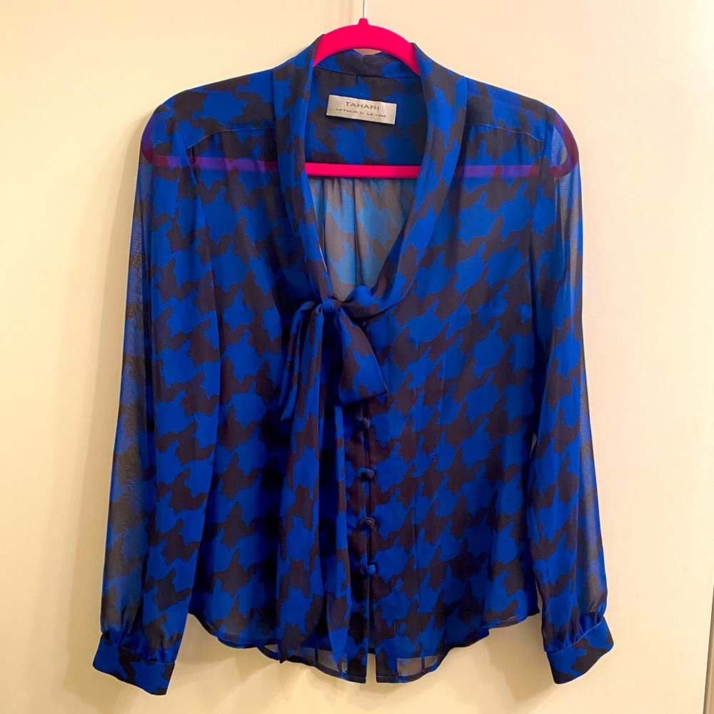 Tahari ASL Houndstooth Bow Blouse
